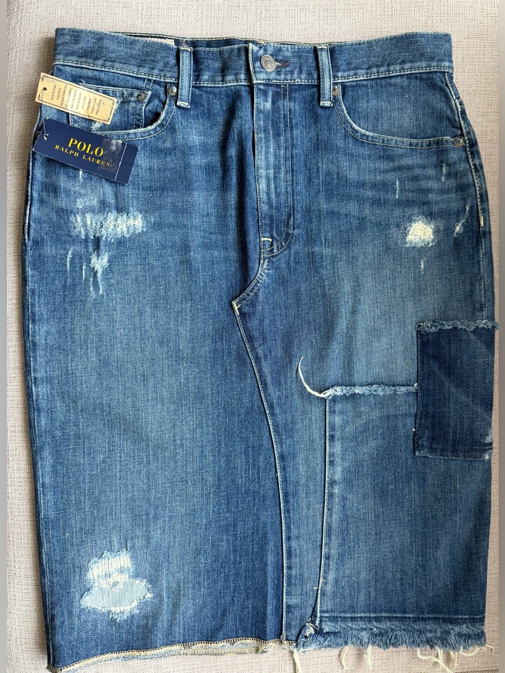 NWT Ralph Lauren Distressed Blue Denim Skirt